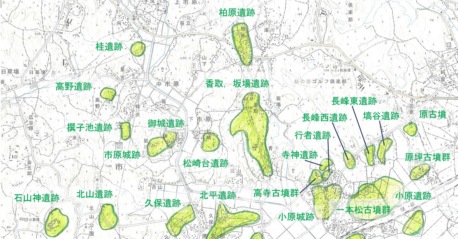友中学区遺跡地図上
